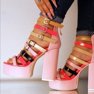 Pink chunky heeled platforms